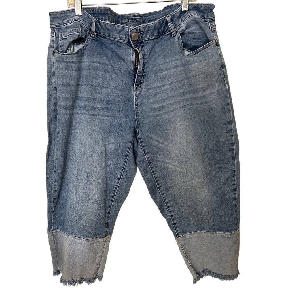 Lane Bryant Womens Boyfriend Crop Jeans Size 20 Medium Wash Denim Frayed Hem‎